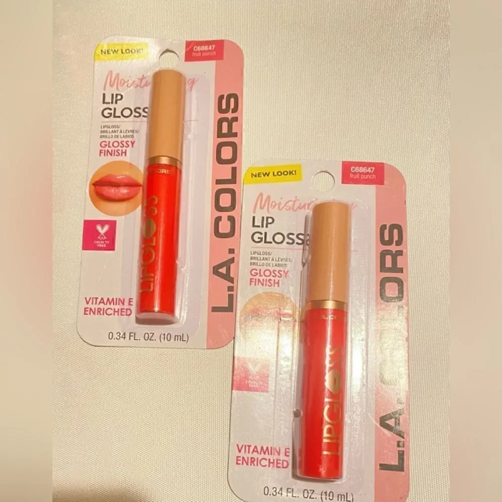 🛍️L.A. Colors Set of 2 Moisturizing Lip Gloss 💄 Fruit Punch 0.34FL.OZ(10mL)🎀